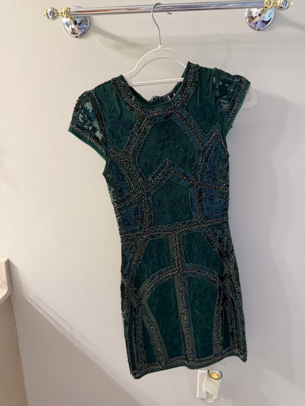 Lulu's Beaded Dark Green Mini Dress